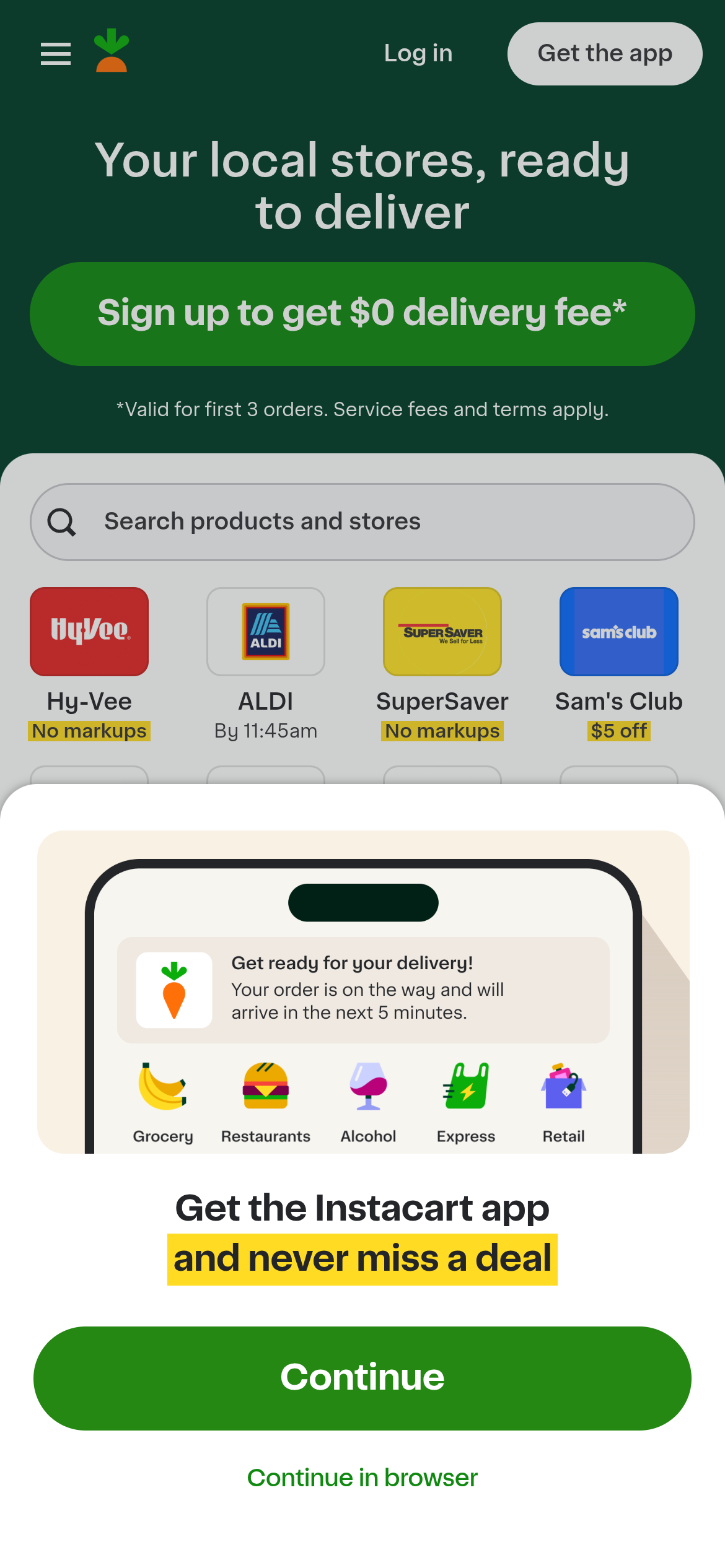 Mobile screenshot of Instacart